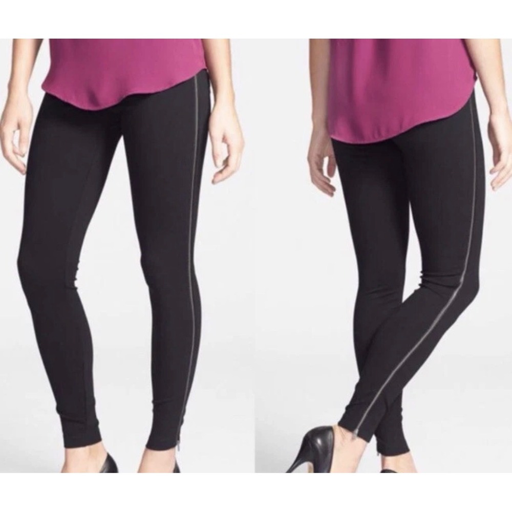 Lysse Black Ponte Knit Leggings Side Zipper Detail Edgy Rocker Pull On Medium